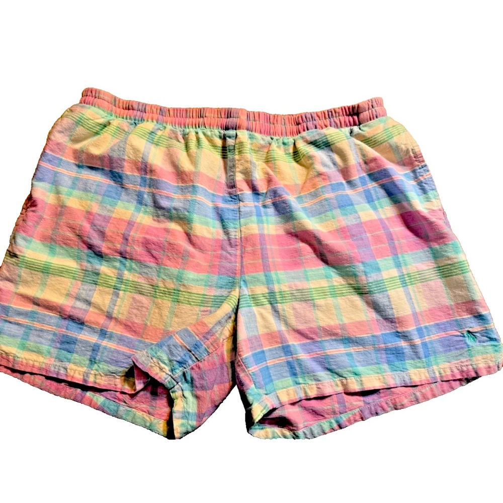 Vintage Polo  Ralph Lauren Shorts Pink Blue Plaid Lined Swim-Trunk  Pony Men X L